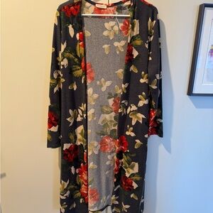 Chic Soul Floral Long Cardigan - Red, Green, Cream